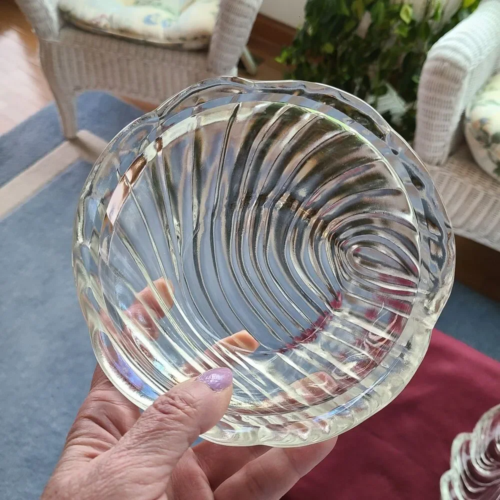 Vintage 1960s Kromex Holiday Giftware Crystal Dual Shell Dishes & Bowl Glass Set